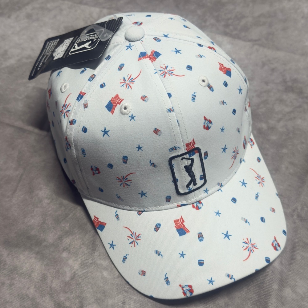 PGA TOUR Mens Golf Hat White Patriotic Fourth of July Flag Print AVASD023 MM
